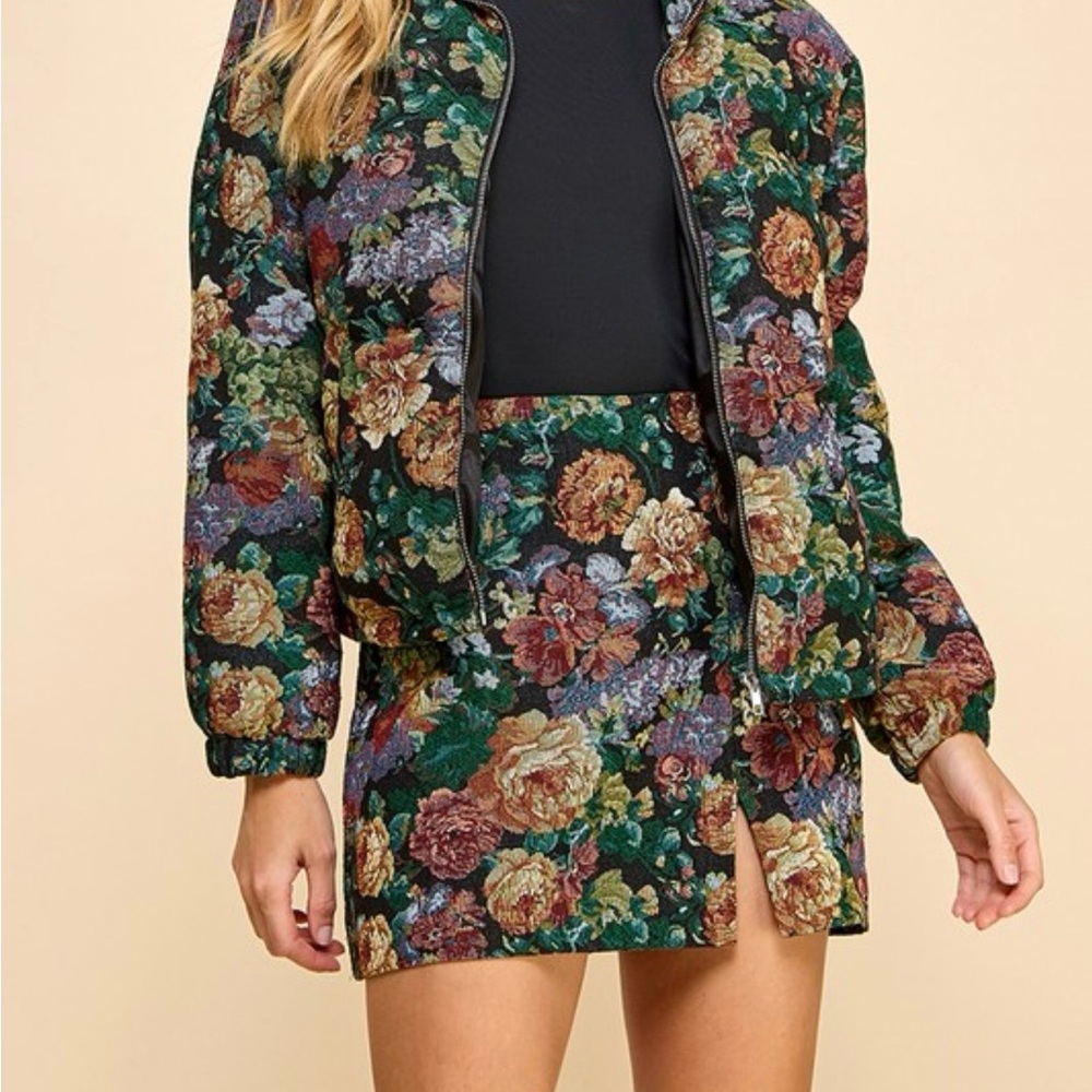 TCEC Multicolor Floral Bomber Jacket and skirt set